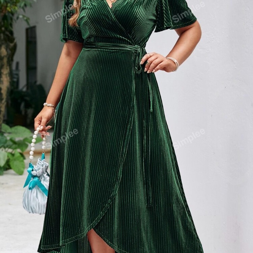 Simple Women's Green Wrap Dress